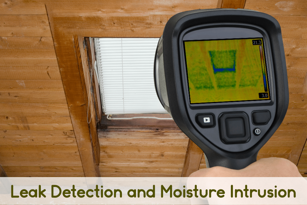 Infrared Camera used to detect moisture intrusion in an attic. Leak detection device.