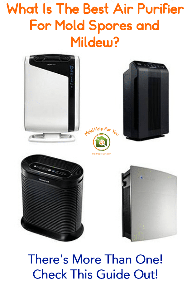 A collage with four air purifiers for mold