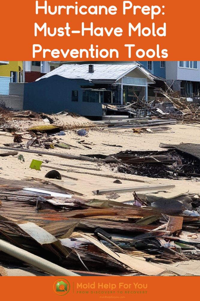 A hurricane ravaged beach with debris everywhere